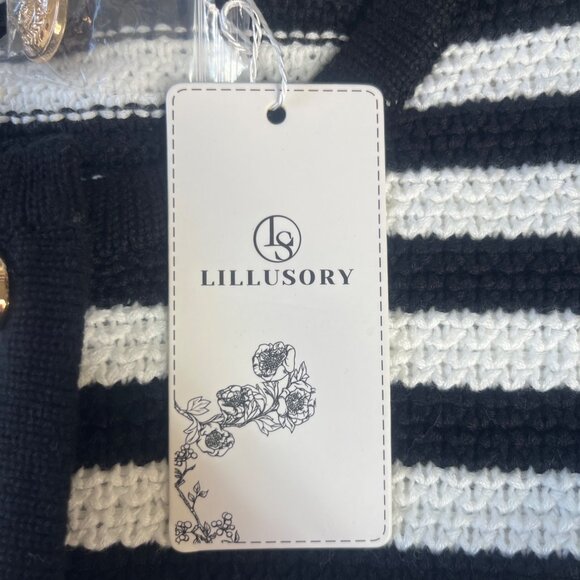 Lillusory Striped Cardigan Sweater Womans Small Black White New Winter Fall - Picture 8 of 9